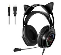 Wantek Cute Cat-Ear Gaming Headset - 50mm Drivers, Noise-Cancelling Mic, 3.5mm Wired Stylish & Lightweight Design for Xbox Ps4&5 (Black)