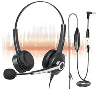 Wantek Headset with 3.5mm to 2.5mm Jack, Phone Headphone Noise Cancelling with Mic Wired Headset for Laptop PC Call Center Mobile Cell Phone Ultra Clear & Ultralight Binaural Headsets