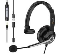 Wantek USB Headset with Mic One Ear, Headsets with Microphone 3.5mm/USB/Type C [3 IN 1] PC Headsets Over-Ear w/Noise Canceling Mute Volume for Computer Laptop（dark black）