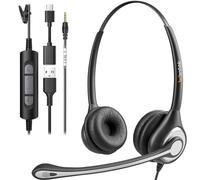 Wantek USB Headset With Microphone For Laptop, PC Headphones With Mic Noise Cancelling, Computer Headsets With In-Line Volume Control & Mute, Compatible with Ms teams, Zoom, Webex, Office, Home