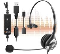 Wantek USB Headset with Microphone for Laptop, USB/Type-C Jack Wired Headphones with Noise Cancelling Mic & Audio Controls, Crystal Clear Call Headsets for Work, Call Centers, Office, Online Chat