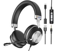 Wantek USB Headset with Microphone for PC Laptop, Noise Cancelling Business Office Headsets For Call Center Working Team Meeting Online Conference