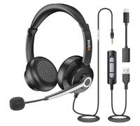 Wantek USB Headset with Microphone for PC Laptop,Teams Office Work Headset with Noise Cancelling & In-Line Control,3.5mm/USB/Type-C Plug 3-In-1 Headphones,2 M Length Wired