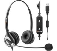 Wantek USB headset with microphone, noise cancelling stereo PC headphones for laptop, computer, softphone, Skype, webinars, office, shop, call centres, audio control, clear chat, ultra comfort.