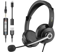 Wantek USB Headset with Microphone USB/3.5mm/C Headphone with Mic [3 in 1 ] Noise Cancelling Headphones Laptop Office On Ear Headset for Calling, Computer, Teams Office Work, Conference Headsets