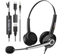 Wantek USB Headsets with Microphone,3.3m Length Noise Cancelling Headset Stereo Headphone for PC,Laptop USB/Type-C/3.5mm