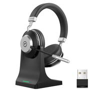 Wantek Wireless Headset, Bluetooth Headset With Microphone Noise Canceling & USB Dongle, On Ear Headset with Charging Dock & 50hrs Working Time for Computer/Mobile Phones/Ms Teams/Skype/Office