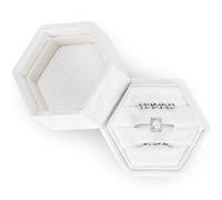 WantGor Velvet Jewelry Ring Box, 3 Slots Hexagon Ring Gift Box Vintage Ring Display Holder Case for Wedding Ceremony Proposal Engagement (White)