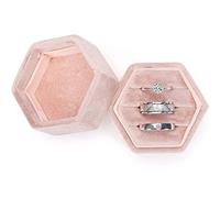 WantGor Velvet Jewelry Ring Box, 3 Slots Hexagon Ring Gift Box Vintage Ring Display Holder Case for Wedding Ceremony Proposal Engagement (Blush Peach)