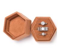 WantGor Velvet Jewelry Ring Box, 3 Slots Hexagon Ring Gift Box Vintage Ring Display Holder Case for Wedding Ceremony Proposal Engagement (Orange)