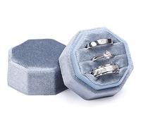 WantGor Velvet Ring Box, 3 Slots Jewelry Ring Gift Box Vintage Ring Display Holder Case for Wedding Ceremony Proposal Engagement (Blue)