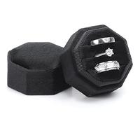 WantGor Velvet Ring Box, 3 Slots Jewelry Ring Gift Box Vintage Ring Display Holder Case for Wedding Ceremony Proposal Engagement (Black)