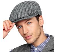 Wantonfy Mens Flat Cap Newsboy Beret Hat Herringbone Tweed Duckbill Ivy Gatsby Hunting Cap with Ear Warmer