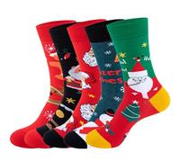 Wantonfy Women's Christmas Socks Multipack Novelty Ladies Socks Funny Christmas Socks with Funky Santa Claus Warm Knitting Winter Socks, 5 Pairs