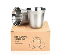 WANTOUTH 2 Pack Stainless Steel Espresso Cups Double Wall Insulated Coffee Mugs s Stainless Steel Demitasse Cups Heat Resistant Espresso Coffee Cups for Home Coffee Shop Dessert Shop,80ml/2.7oz