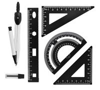 WANTOUTH 5 PCS Geometry Set 4 Pcs Aluminum Metal Scale Ruler Set Triangle Ruler Square Protractor Set Architect Scale Ruler Set + 1 Pcs Professional Compass Maths for Architects Engineers Students