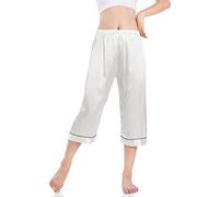 Wantschun Womens Capri Pajama Pants Satin Silk Causal Lounge Bottoms Sleep Pants Nightwear Loose Fit Elastic Waist White ; X-Large