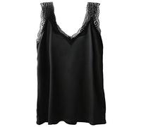 Wantschun Womens Satin Silk Camisole Lace Straps Tank Top Cami V-Neck Black;X-Large