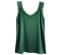 Wantschun Womens Satin Silk Camisole Lace Straps Tank Top Cami V-Neck Green;Small