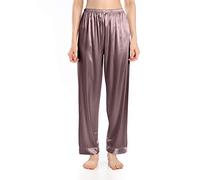 Wantschun Womens Satin Silk Sleepwear Long Pajamas Pants Nightwear Loungewear Pj Bottoms Trousers Brown Large
