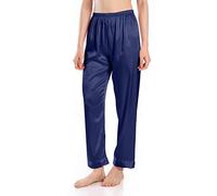 Wantschun Womens Satin Silk Sleepwear Long Pajamas Pants Nightwear Loungewear Pj Bottoms Trousers Dark Blue;XX-Small