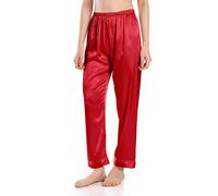Wantschun Womens Satin Silk Sleepwear Pyjama Pants Nightwear Loungewear Pajamas Bottom Trousers Lounge Pants Wine Red UK Size XL