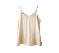 Wantschun Womens Silk Satin Camisole Cami Plain Strappy Vest Top T-Shirt Blouse Tank Shirt V-Neck Spaghetti Strap Basic - Champagne ; S