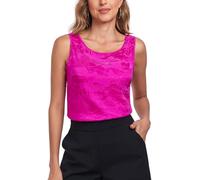Wantschun Womens Silk Satin Tank Tops Round Neck Jacquard Camisole Summer Basic Tank Shirt Sleeveless Blouse - Hot Pink, Medium