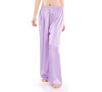 Wantschun Womens Wide Leg Pajama Pants Satin Silk Casual Loose Elastic Waist Lounge Pants Pj Bottoms Light Purple ; L