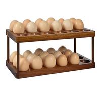 WantsMart Wooden Double Layer Egg Holder - Farmhouse Kitchen Acacia Egg Tray Organizer - 2 Tier Fresh Egg Storage Rack Basket for Countertop, 36 Capacity (JDJ-2xsm-uk)
