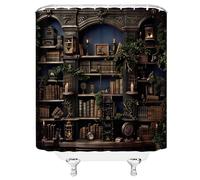 WANVYON Bookshelf Shower Curtain Vintage Medieval Bookcase Spooky Gothic Dark Academia Library Bathroom Decor Polyester Curtains with Hooks