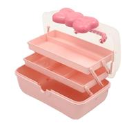 wanwanper 3-Layer Storage Box, Portable Storage Box, 3-Layers Folding Clear Plastic Craft Organizer, Large Medication Storage Box Organiser for Medicine, Stationery, Children's Hair Accessories, Pink