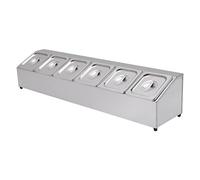 wanwanper 6 Grid Ingredient Containers, Stainless Steel Seasoning Gastronorm Container Compartment Tray, for Restaurants Hot Pot Shops Fruit Shops, 2L x 6, 104 x 22.5 x 22cm