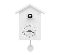 wanwanper Wall Cuckoo Clock, Modern Silent Cuckoo Clock with Working Bird, Battery Powered with Soft Chimer Cuckoo Sound, Decoration for Home Living Room Kitchen Office, 20 x 25 CM, White