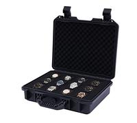 wanwanper Watch Travel Case, 12 Slot Watch Collector Box, Shockproof Carry Case Storage Box with Security Lock Hole, for Shops, Homes, Studios, Travel, 35.9 * 30.5 * 9.9cm, Black