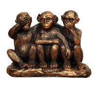 Wanwanzi 3 Wise Monkeys Statue Set - 3 in 1 Bronze Coated Resin Monkey - Hear No Evil See No Evil Speak No Evil - Monkey Figurines for Office & Home Decor - Gift Option