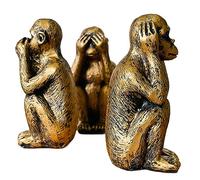Wanwanzi Statue Set of 3 Wise Monkeys - Hear No Evil See No Evil No Evil - Resin Monkey Figurines for Office and Home Decoration - Memorable Gift Option - Bronze Plating