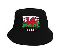 WanwEN Bucket Hat Wales Flag Cool Welsh Fans Printed Sun Hats Fisherman Outdoor Summer Travel Hiking Beach Caps Black, 7-7 1/4