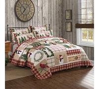 WANWEN Christmas Quilted Bedspread 230 x 240 cm Snowman Forest Reversible King Size Quilt Blanket and Throws Coverlet Bedding Sets 3 Piece little surprise