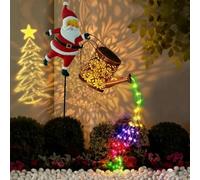 WANWEN Christmas Santa Solar Kettle Lights, Garden Lawn Decorative Lights, Garden Solar Watering Can with Cascading Lamp, for Holiday Yard Decor Lawn Patio Outdoor Decor (Color)