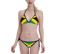 WanwEN Jamaica Flag Swimsuit Two Piece Halter Bikini Set Beachwear Swimming Costume Bathing Suits Party Black, (EN55)