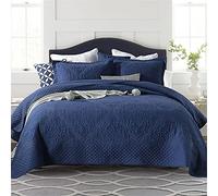 WANWEN King Size Quilted Throw Throw 100% Cotton Navy Double Sided Duvet Embossed Bed Throw Lightweight Ultrasonic Bed Throw with 2 Pillowcases, 230x250cm little surprise