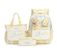 WANWEN School Backpack Set, 3PCS Large Capacity Girls Backpack with Tote Bag Pencil Case, Cute Kawaii Backpack Set Aesthetic Daypack Rucksack for Elementary Middle School (Yellow)