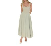 WANWEN Spaghetti Strap Low Cut Bustier Off The Shoulder Dress, Sleeveless Corset Fit Midi Dress, Boho Elegant Sexy A-line Dress, Summer Casual Pleated Hem Beach Flowy Dress (Green,M)