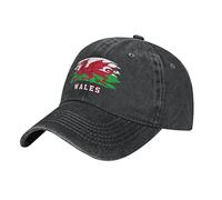 WanwEN Washed Denim Wales Flag Welsh Baseball Cap Men Black Vintage Cotton Hat Unisex Dad Trucker Hats Women, 7-7 1/4