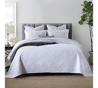 WANWEN White Quilted King Size Bedspread 230x250cm Cotton American Style Copper Coin Embroidered Reversible Bedspreads Throws Quilt with 2 Pillowcase little surprise