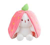Wanwu World Reversible Bunny Stuffed Animal Rabbit Cuddle Stuffed Strawberry Transformed Rabbit Plush with Zipper 8" Easter Bunny Plushies Gifts for Baby Boys Girls (Strawberry)