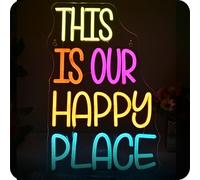 Wanxing Thes Is Our Happy Place Neon Sign, LED Sign for Wall Decoration, Dimmable, Multicolored, Plastic, Whimsical, Happy Reading