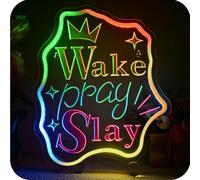 Wanxing Wake Pray Slay Neon,Neon Sign Wall Decoration for Girls Room, Crown Neon Light for Bedroom,Office,Living Room Window Decoration Neon Gift for Women