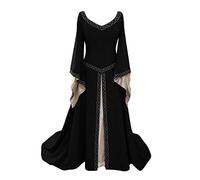 WanYangg Women's Vintage Medieval Swing Evening Formal Outfit Elegant Gothic Cocktail Lolita Lace Skirt Corset Ball Gowns Goth Rave Clothing Bell Sleeve Costume S 2 # Black